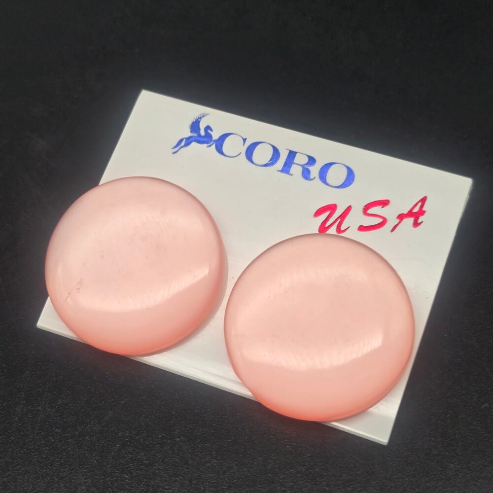 Coro Pink Moon Glow Button Earrings Pierced Stud Large NOS On Card